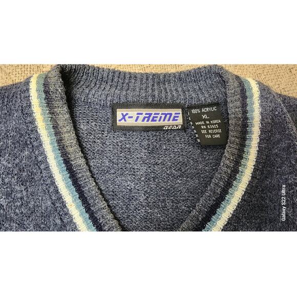 VTG 90s Xtreme  Gear Gray V Neck Seeveless Artificial Wool Sweater Vest Mens XL - Picture 6 of 7